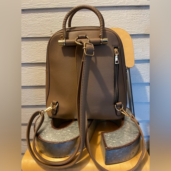 Taupe Convertible Backpack w Adjustable/Removable Strap - Picture 3 of 7